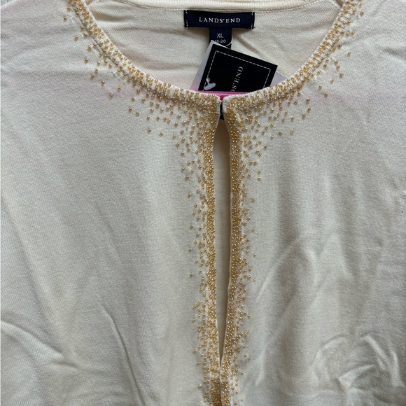 Land’s End NWT women’s cotton cream cardigan with gold beads. Size xl - Picture 2 of 6